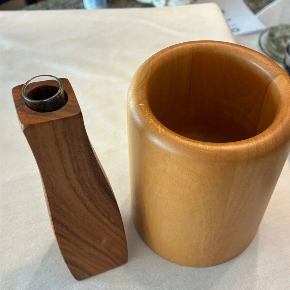 Elegant Wood Vases/Holder Set /2 Different Wood Vases Glass Insert Tube for bud